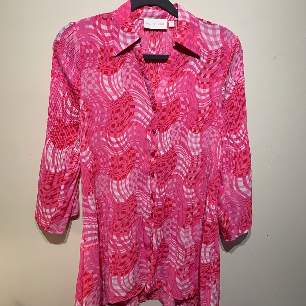 Vibrant Pink Button-Up Tunic - Picture 2 of 9